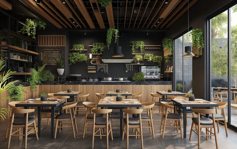 restaurant space with lots of plants