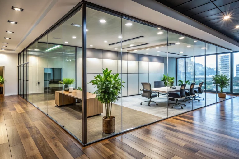Office space with large glass windows